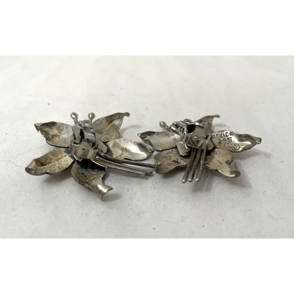 Vintage Mexico 925 Sterling Silver Floral Clip-On Earrings 17g